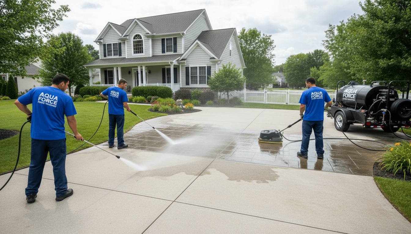Professional outdoor cleaning in progress on a residential property in Senica